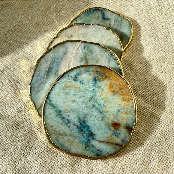 NEW Electroplated Aventurine Coaster Set (4pc) - Picture 2 of 10